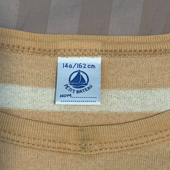 Vintage Petit Bateau Beige with White Stripes Long Sleeve Shirt Made in France - Picture 6 of 12